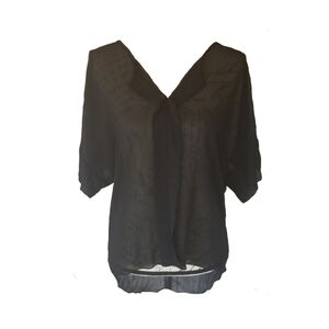 Poema  Sheer Short Sleeve Blouse in Black, Size Large